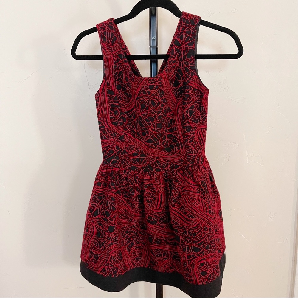 Kate Spade Like Red and Black Embroidered Cocktail Dress